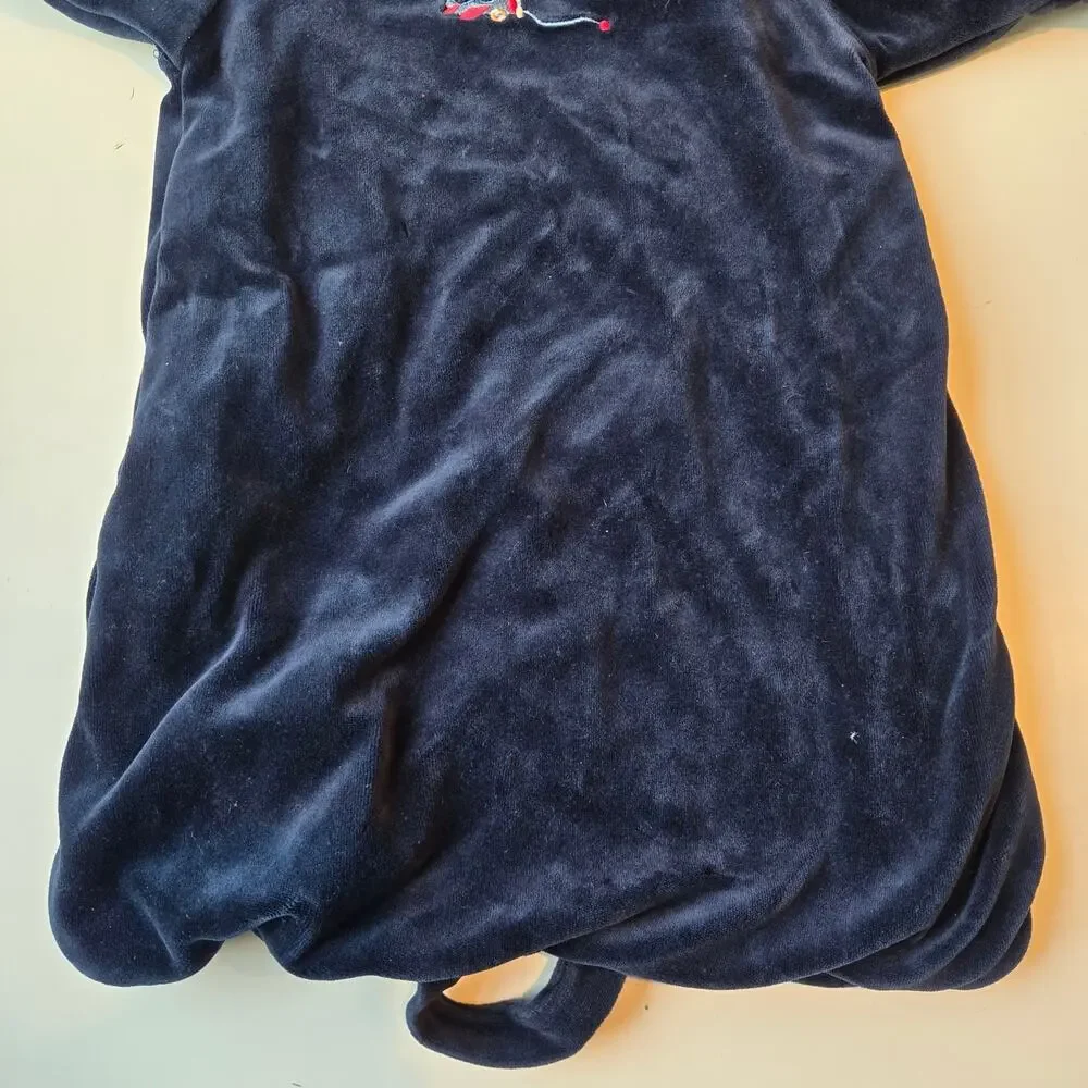 Vintage Le Top Baby Bunting Size 0-6 Months Newborn Puppy Dog Velvet Sack Navy